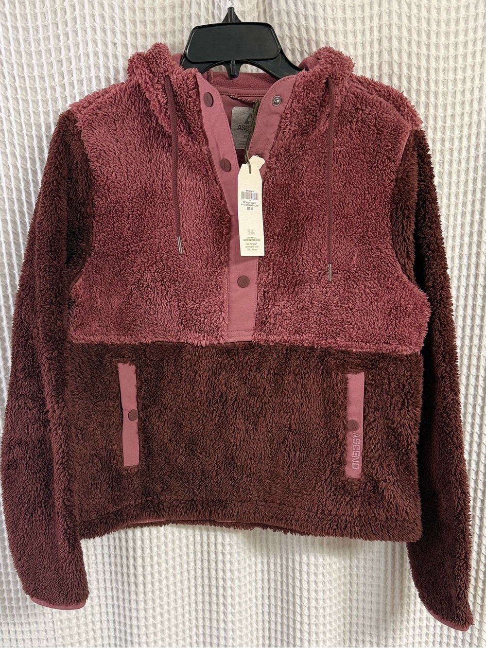 NEW WITH TAGS Ascend Cozy Sherpa Snap Sweatshirt mauve & chocolate XS